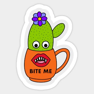 Cute Cactus Design #233: Cute Cactus In Vampire Mouth Mug Sticker